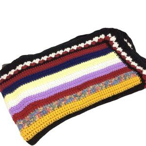 Hand Knitted Afghan Throw Blanket Striped Granny Pattern Vibrant Colors Vintage